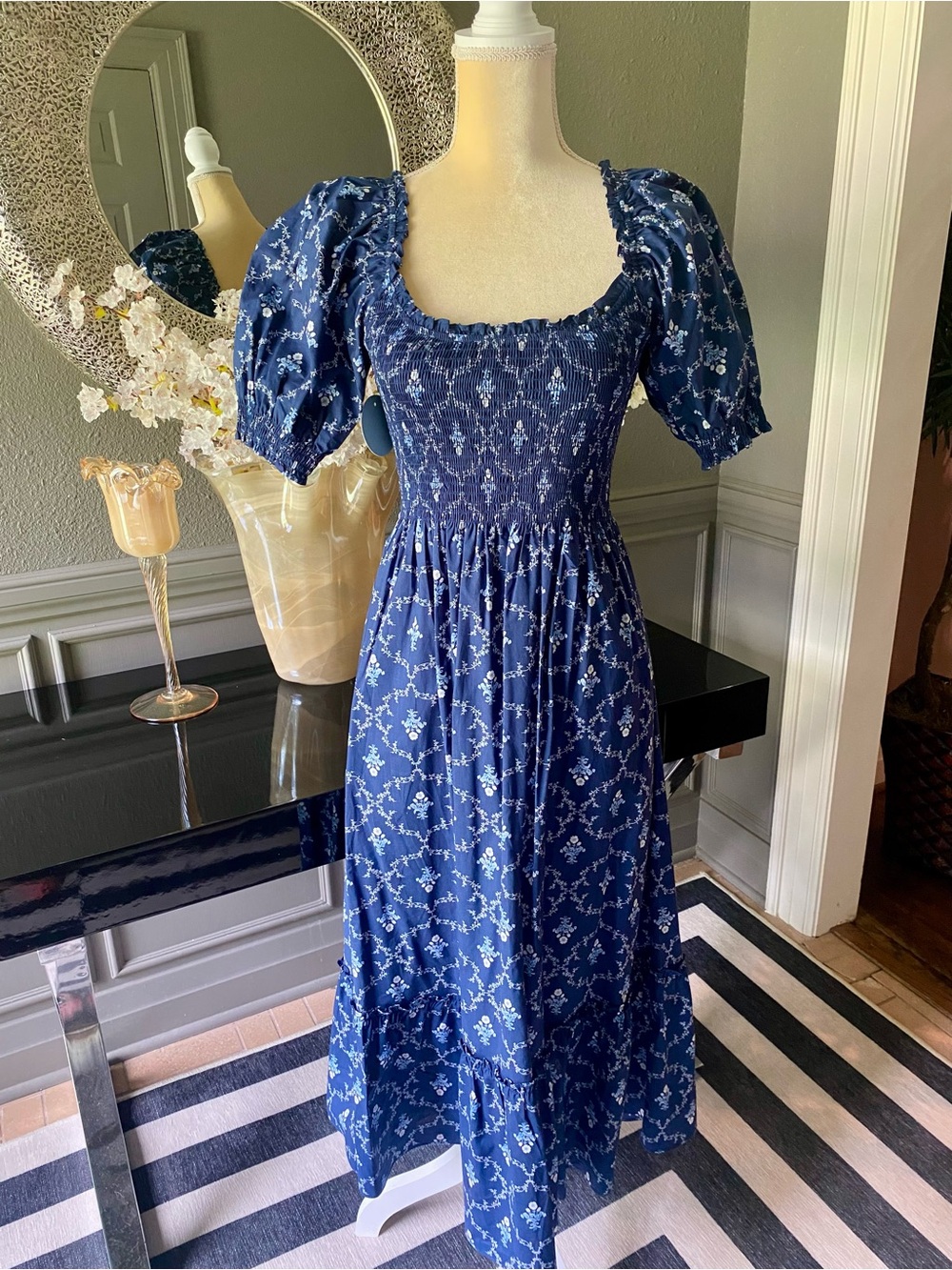 NWT Hill House Home Louisa Nap Dress Navy Trellis - Picture 3 of 11
